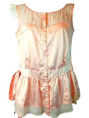 Moon Peplum Satin Top Soft Girl Dainty Coquette Peachy Pink Delicate Lace Sleeve